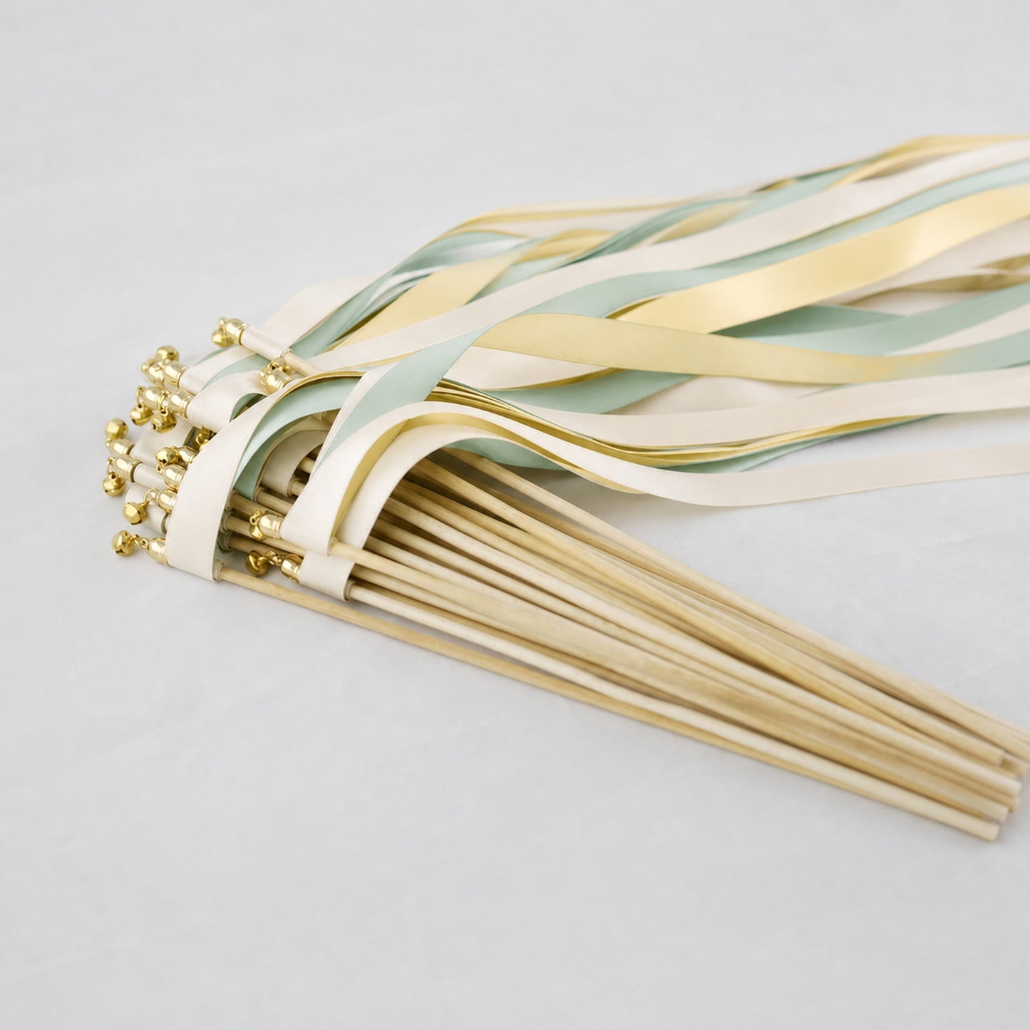 Fresh Spring Meadow Wedding Send-Off Wands - Triple Satin Ribbon in Ivory, Baby Maize and Seamist