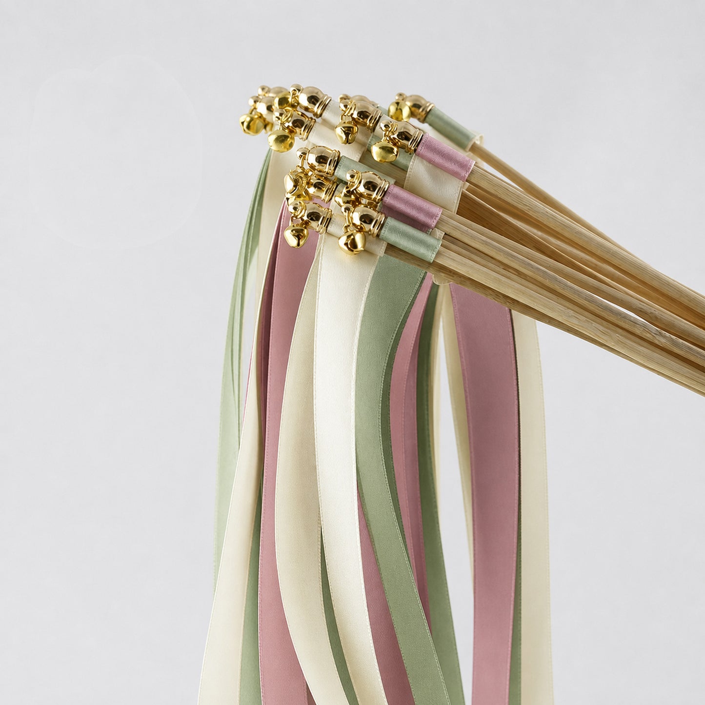 Jade Rose Wedding Send-Off Wands - Triple Satin Ribbon in Ivory, Jade and Rosy Mauve