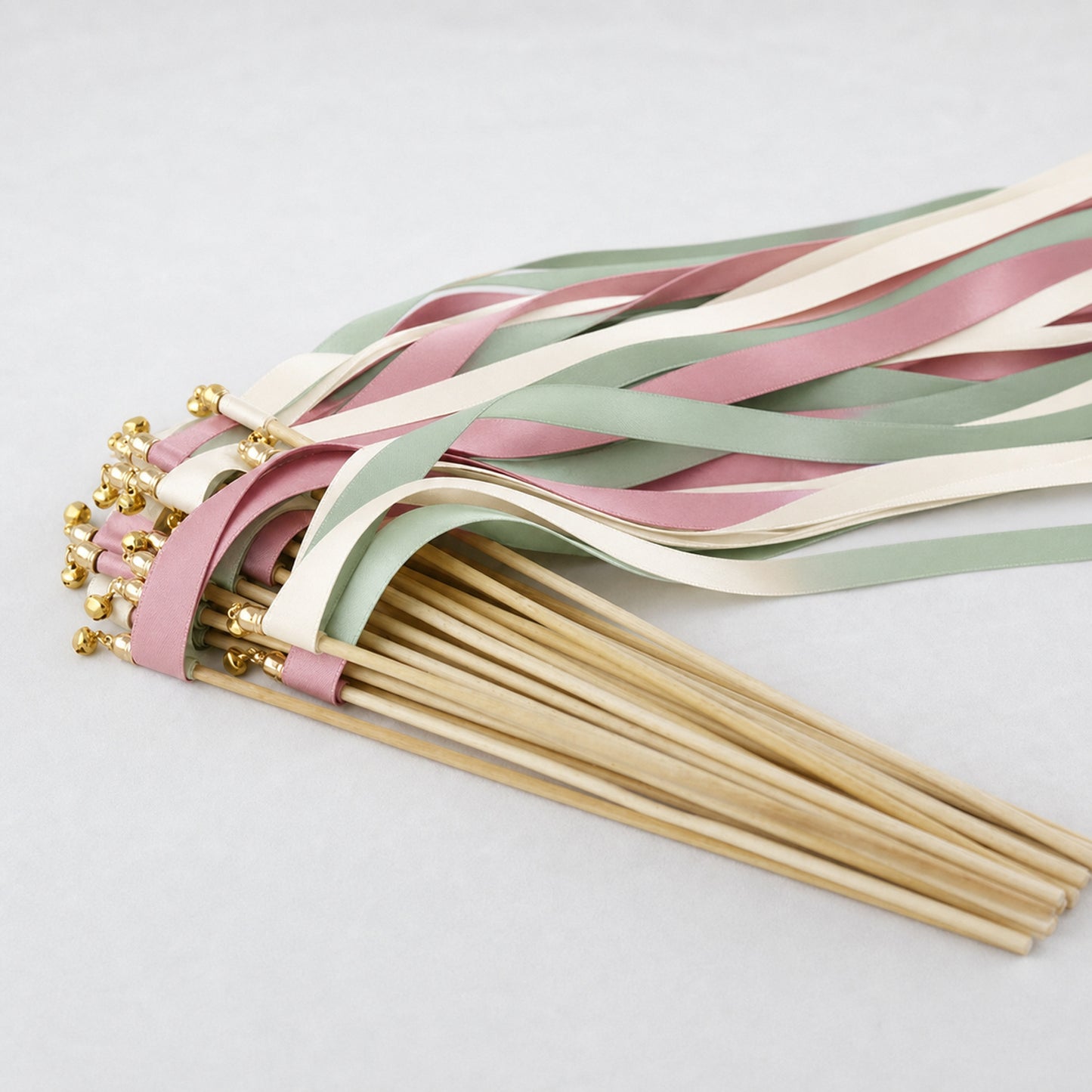Jade Rose Wedding Send-Off Wands - Triple Satin Ribbon in Ivory, Jade and Rosy Mauve