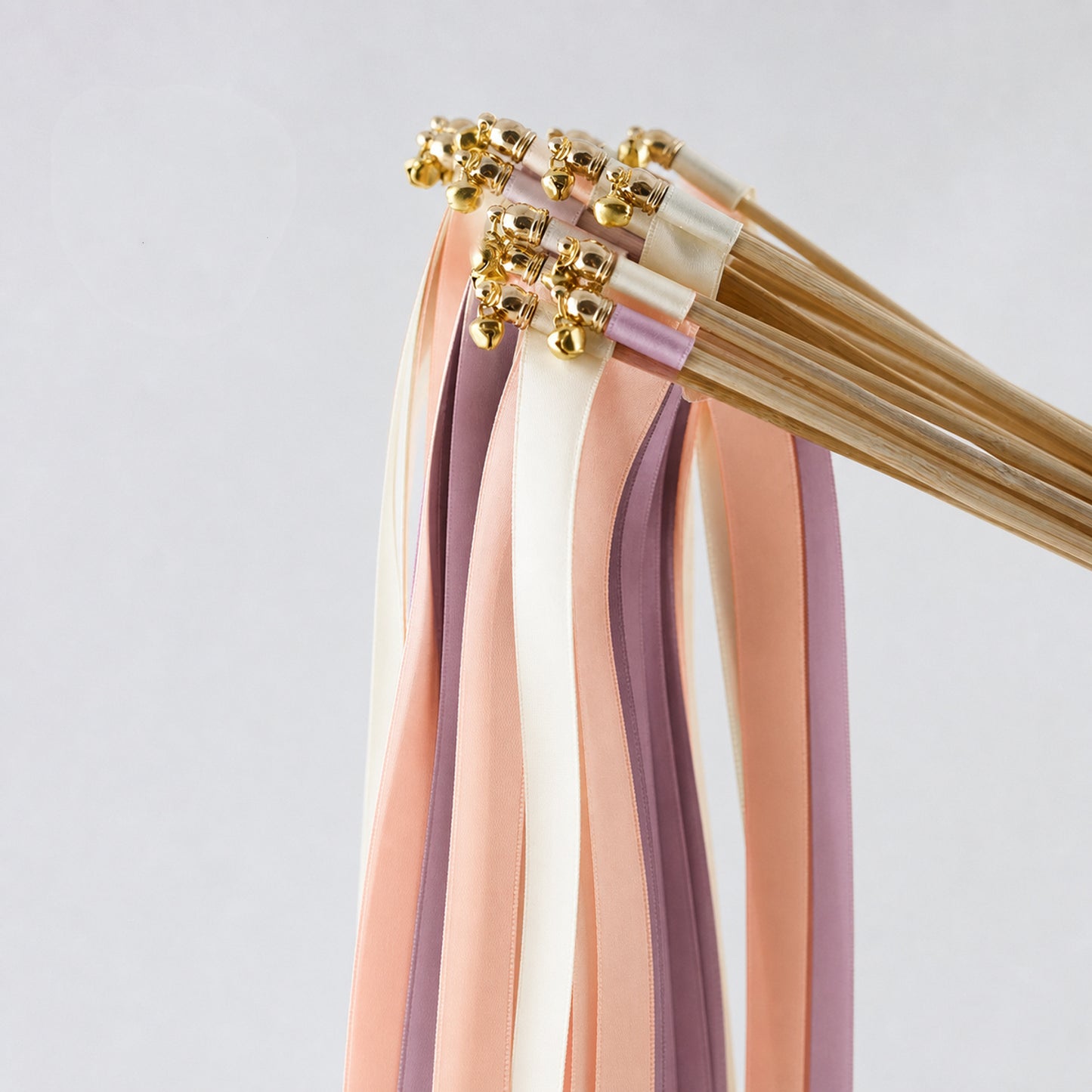 Antique Peach Wedding Ribbon Wands with Bell - Ivory, Light Peach and Antique Mauve