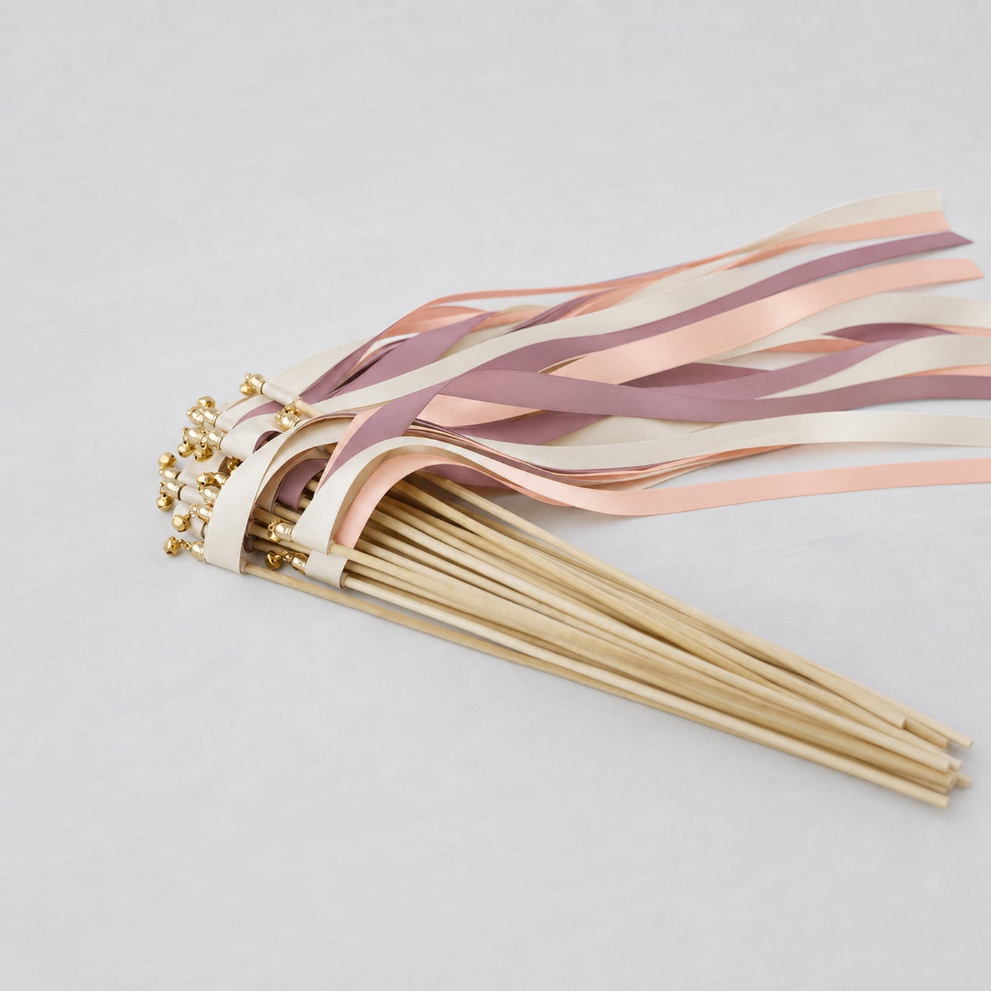 Antique Peach Wedding Ribbon Wands with Bell - Ivory, Light Peach and Antique Mauve