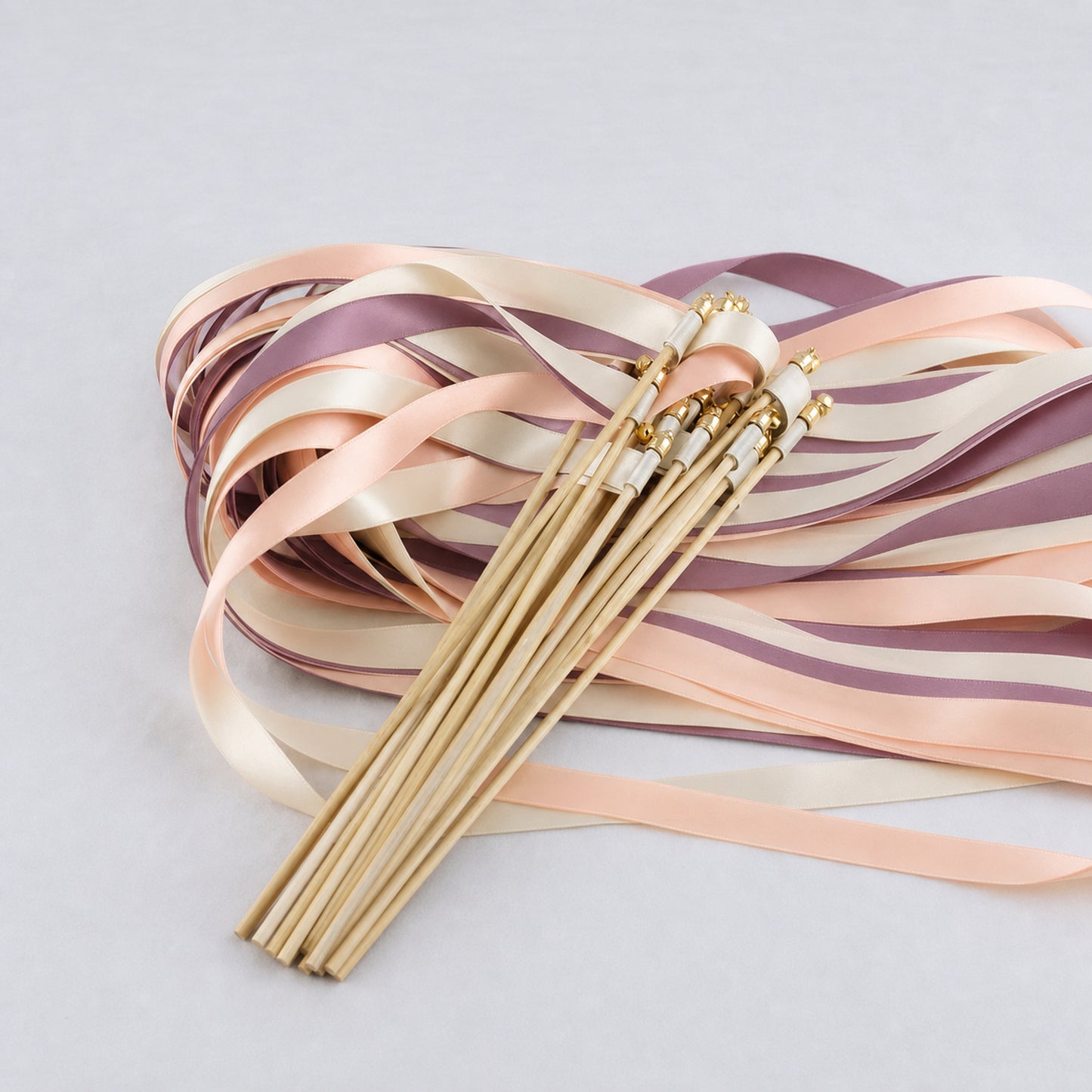 Antique Peach Wedding Ribbon Wands with Bell - Ivory, Light Peach and Antique Mauve