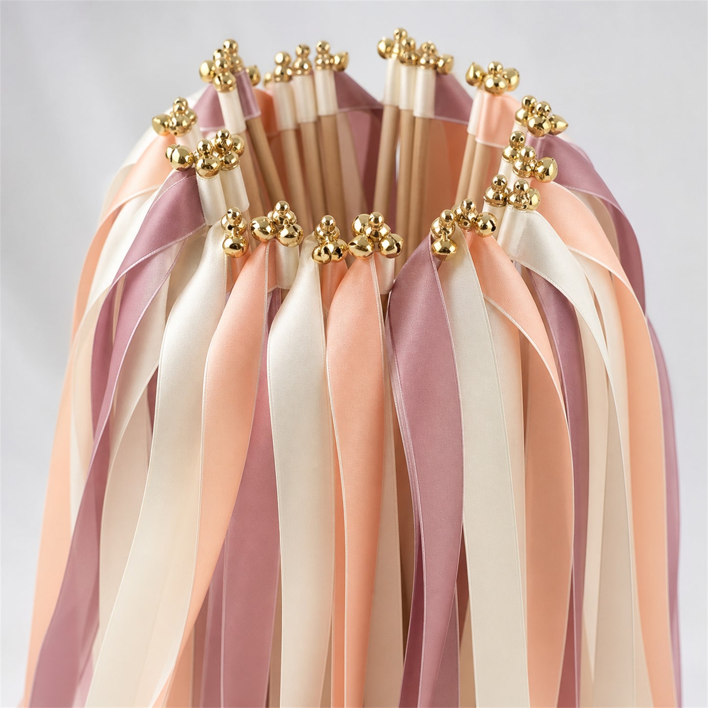 Antique Peach Wedding Ribbon Wands with Bell - Ivory, Light Peach and Antique Mauve