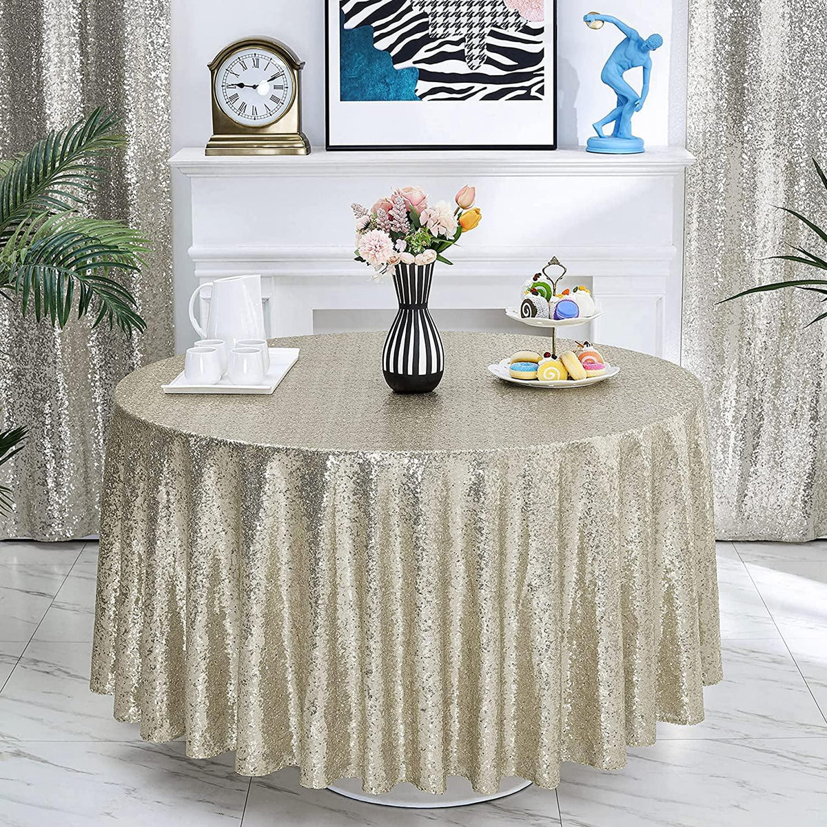 120 inch Round Sequin Tablecloth Wedding Arch, Glitter Tablecloth Arbor for Bridal Shower Decorations, Birthday, Wedding - If you say i do
