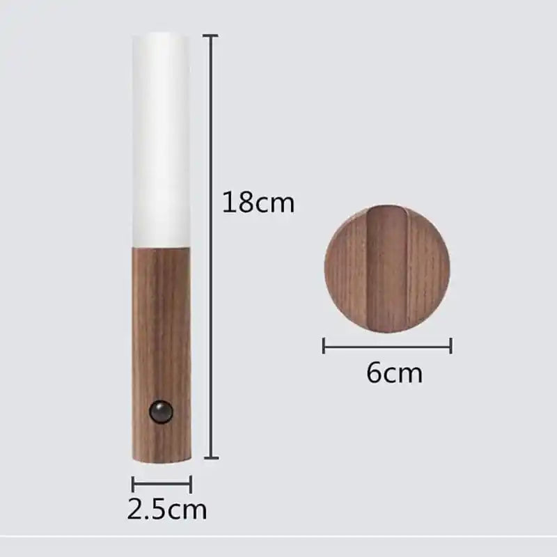 Rechargeable sensor wall light — product dimensions diagram — 18cm length, 2.5cm diameter, 6cm base