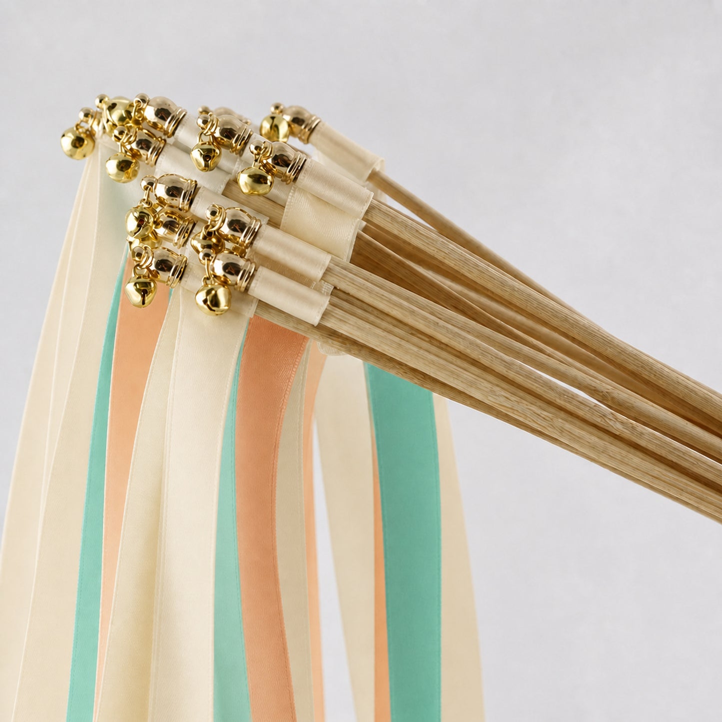 Handmade Tropical Destination Wedding Wands - Ivory, Turquoise Green and Peach Ribbons