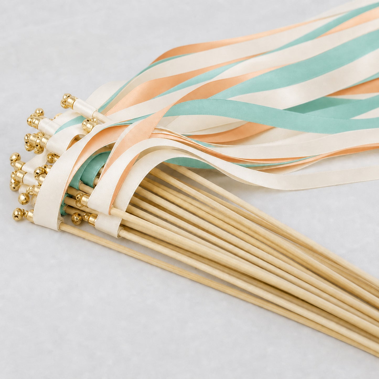 Handmade Tropical Destination Wedding Wands - Ivory, Turquoise Green and Peach Ribbons