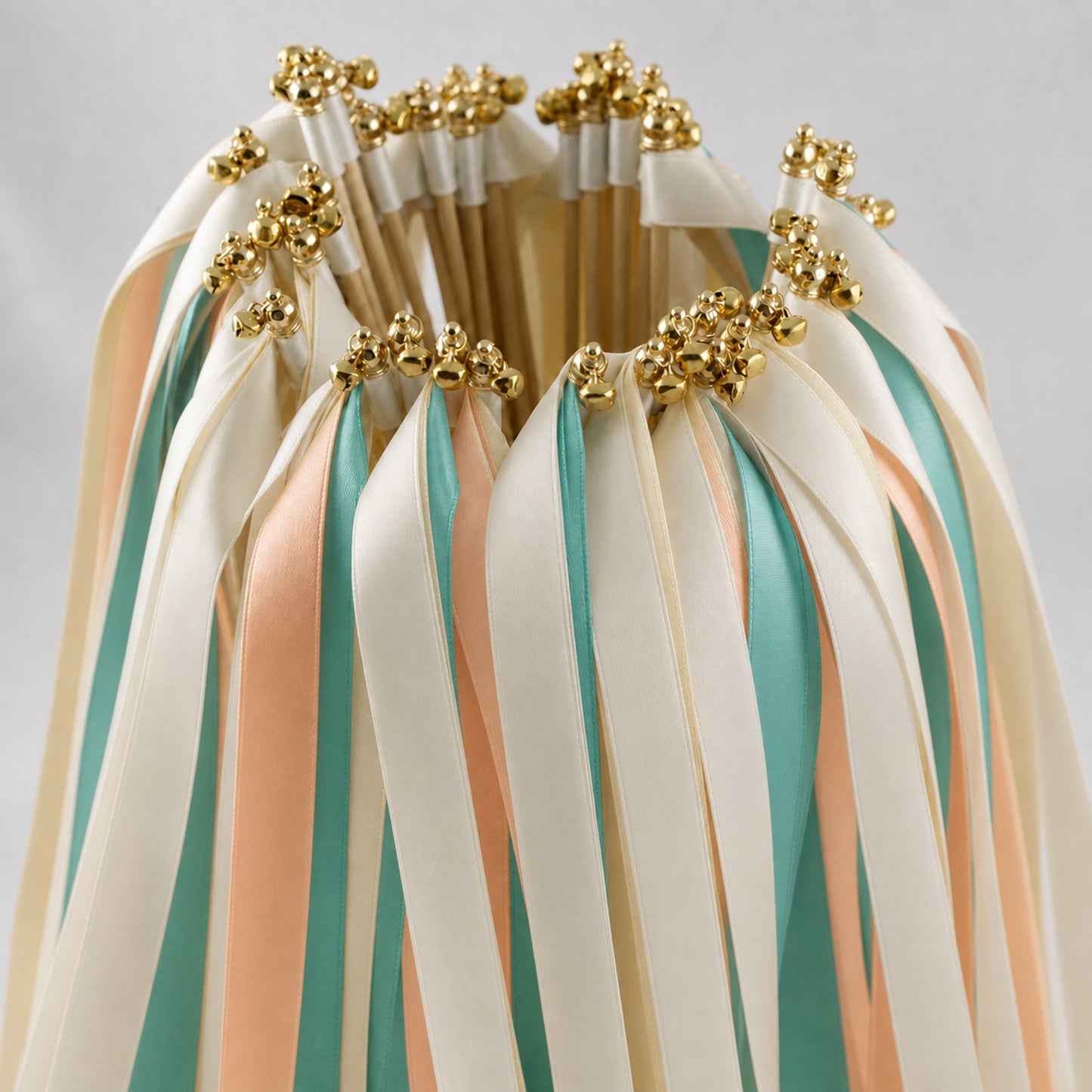 Handmade Tropical Destination Wedding Wands - Ivory, Turquoise Green and Peach Ribbons
