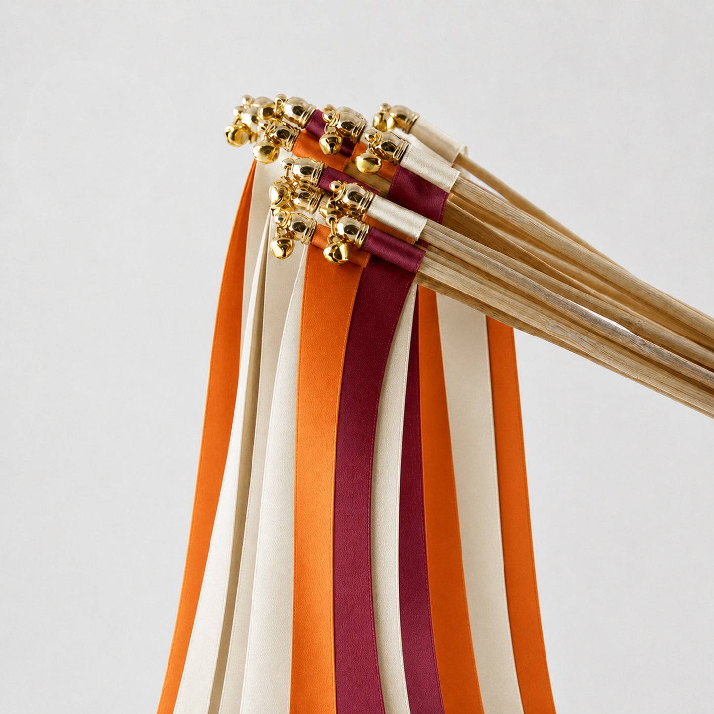 Handmade Off White, Burnt Orange and Burgundy Wedding Ribbon Wands with Bell - Autumn Ember