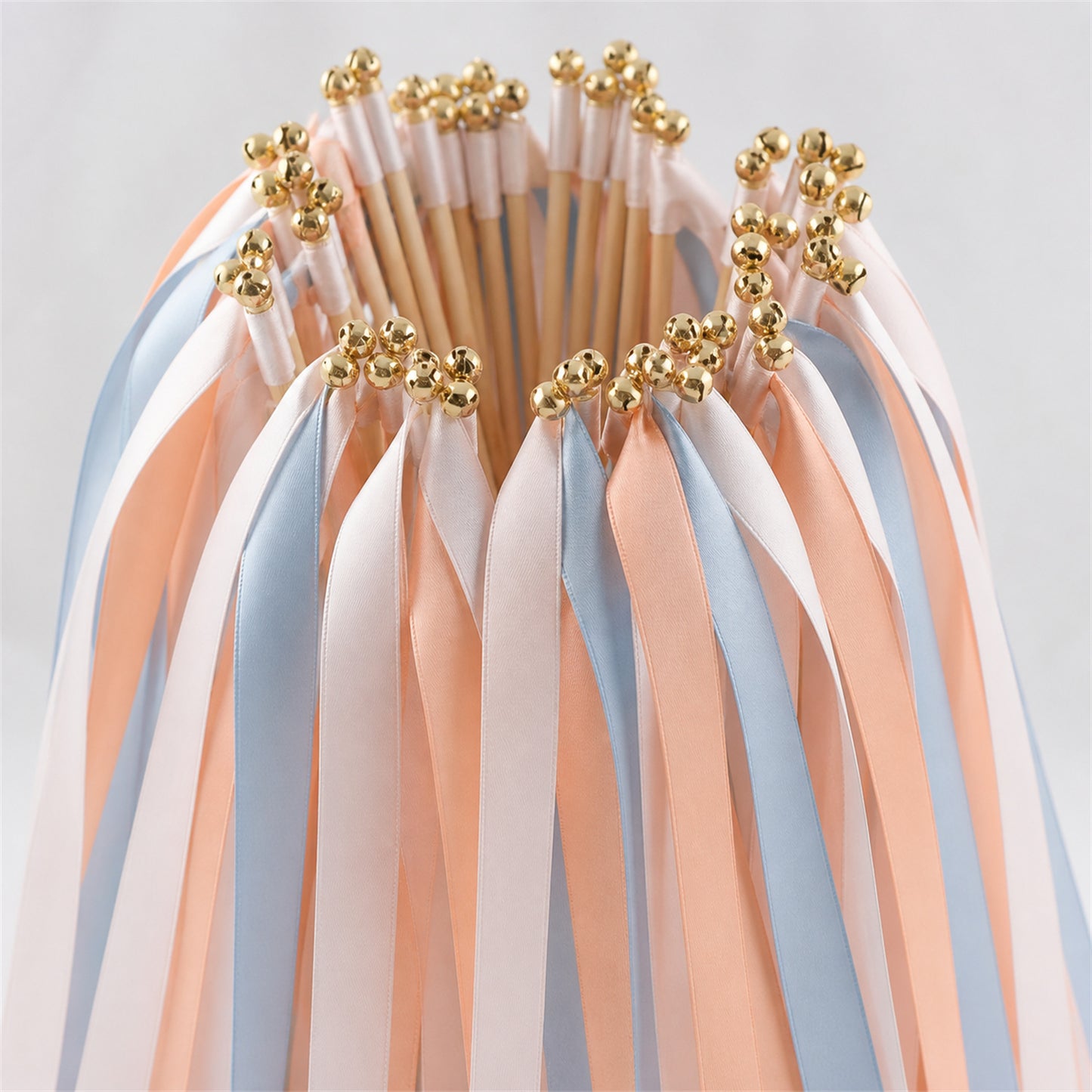 White Rose, Peach and Dusty Blue Handmade Ribbon Wands - Coastal Peach Wedding Send-Off