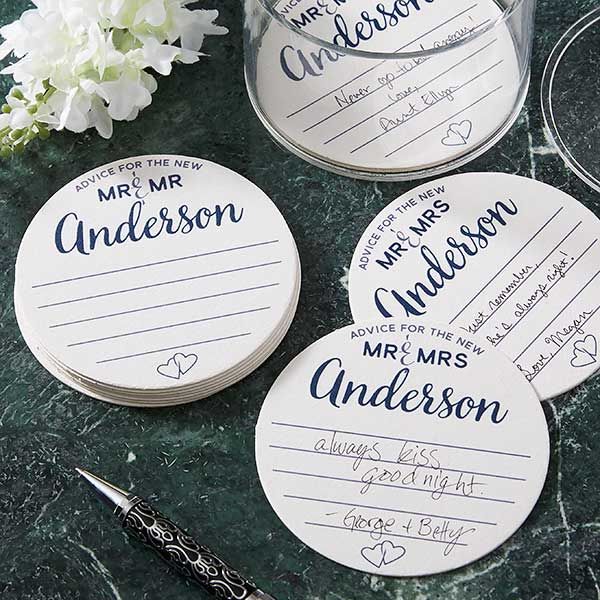 100 Personalized Wedding Advice Cards – 4" Round Guest Advice Cards for Bride & Groom Reception