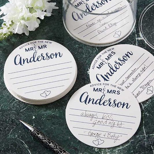100 Personalized Wedding Advice Cards – 4" Round Guest Advice Cards for Bride & Groom Reception