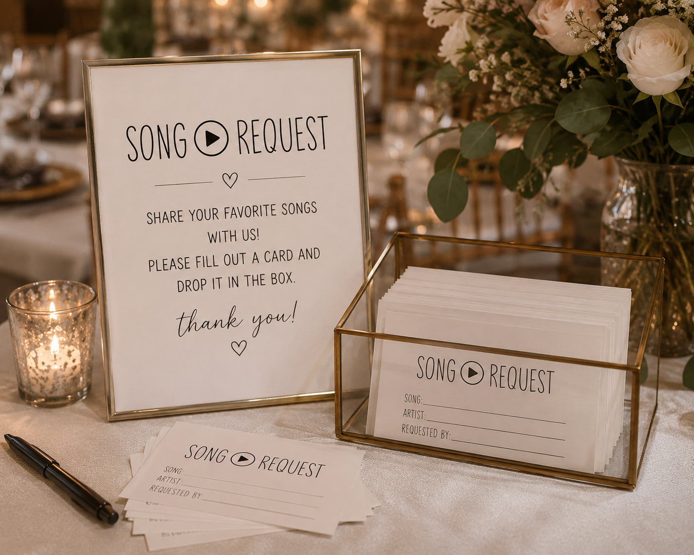 Wedding Song Request Cards, Pack of 100 | Modern A6 DJ Playlist Cards for Reception Tables