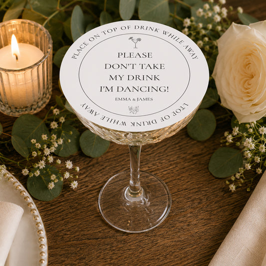 100pcs Personalized "Please Don't Take My Drink, I'm Dancing" Drink Cover Paper Coasters, Custom Wedding Cup Covers