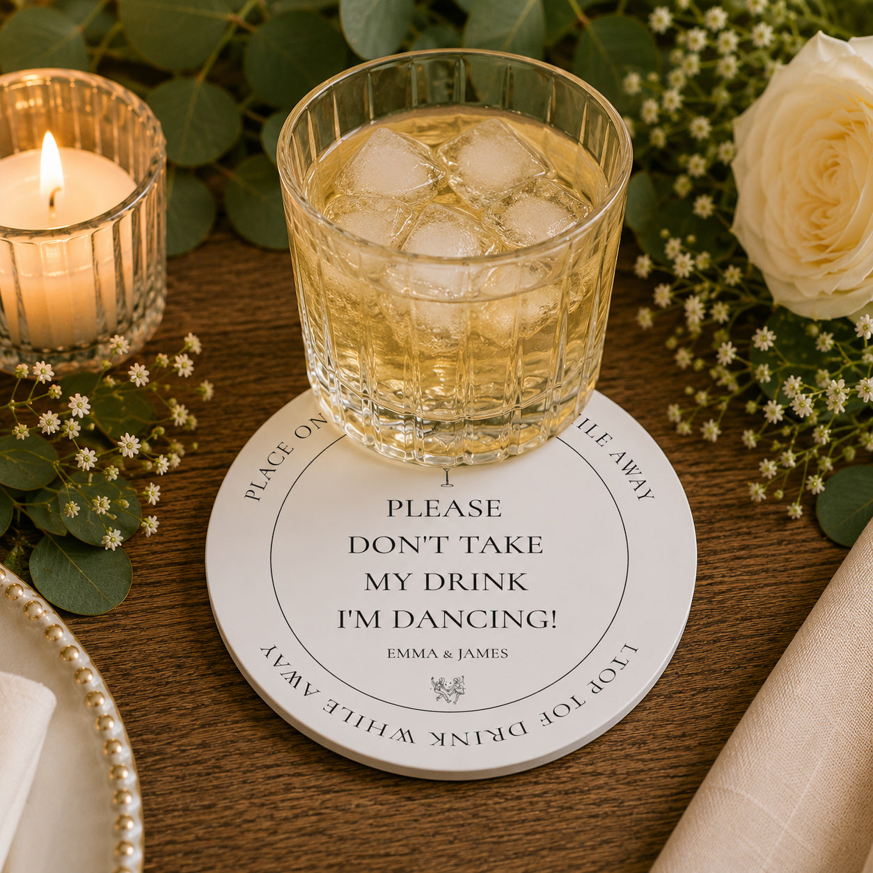 100pcs Personalized "Please Don't Take My Drink, I'm Dancing" Drink Cover Paper Coasters, Custom Wedding Cup Covers