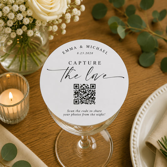 100pcs Personalized QR Code Wedding Paper Coasters, Custom Photo Sharing Drink Coasters, 4-inch Round