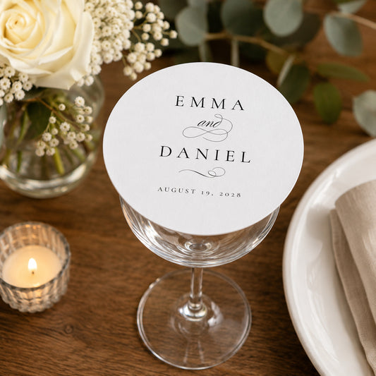 100pcs Personalized Wedding Name Paper Coasters, Custom Drink Coasters with Names & Date