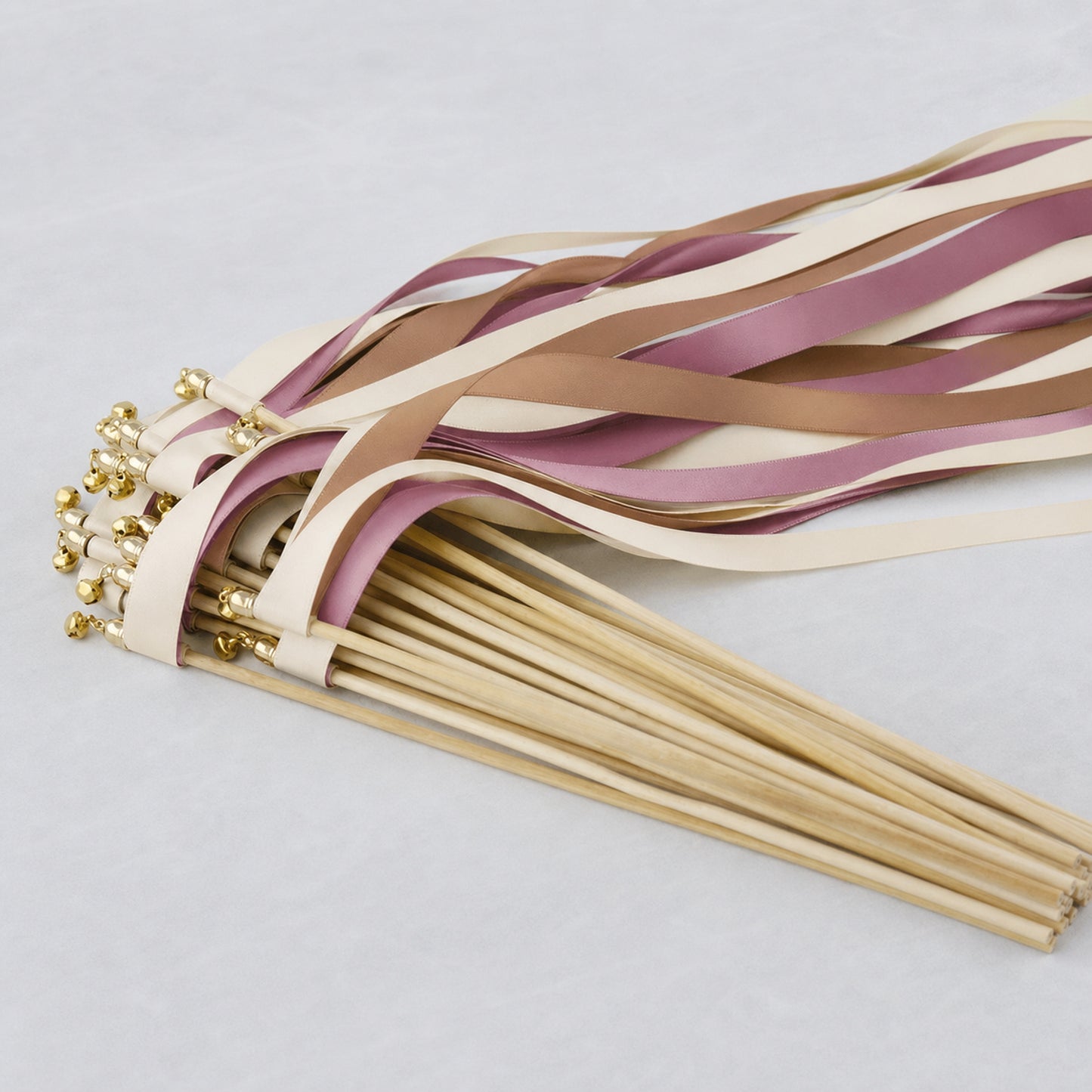 Cafe Mauve Wedding Send-Off Wands - Triple Satin Ribbon in Cream, Toffee and Antique Mauve