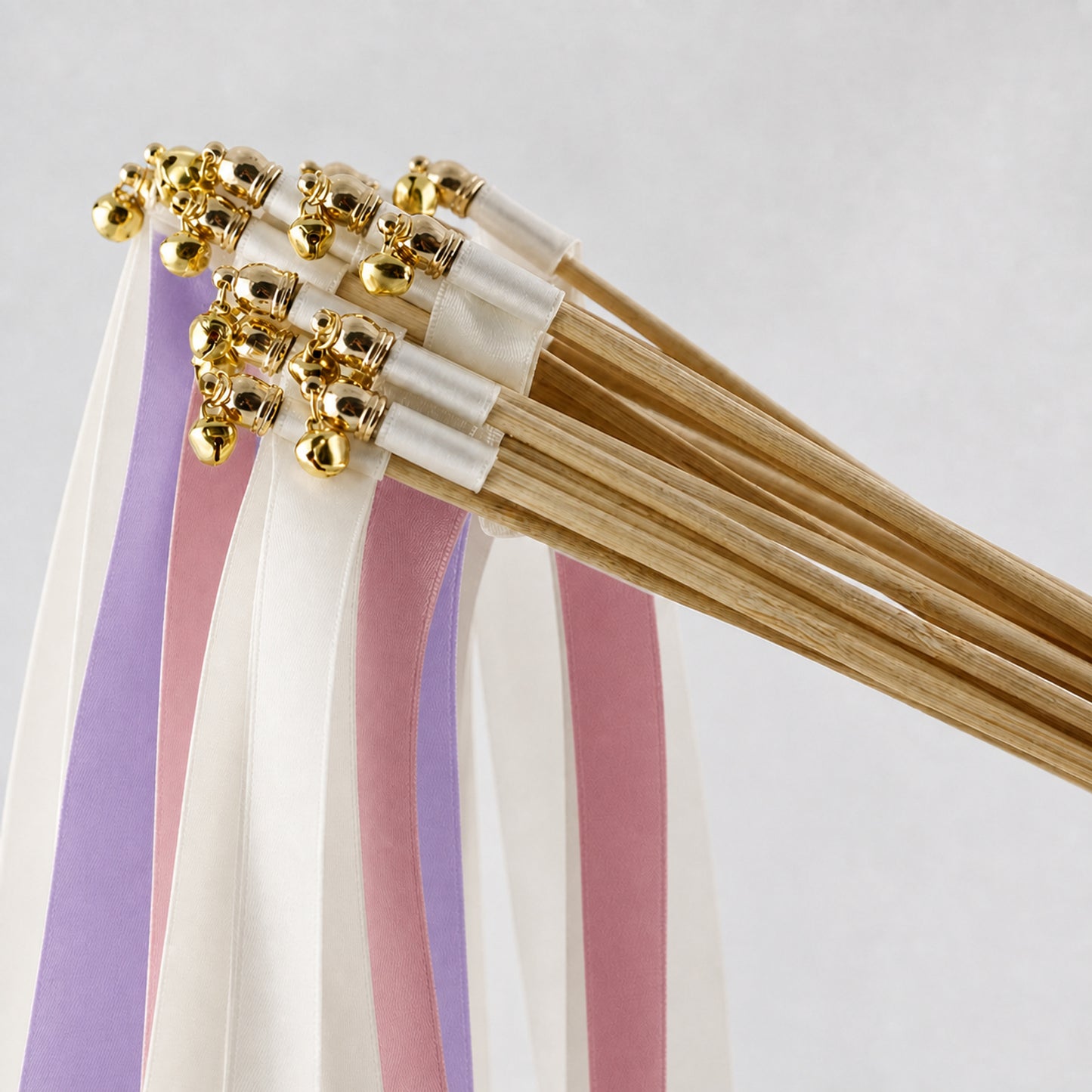 Handmade Amethyst Rose Vineyard Wedding Ribbon Wands with Bell - Off White, Amethyst and Rosy Mauve