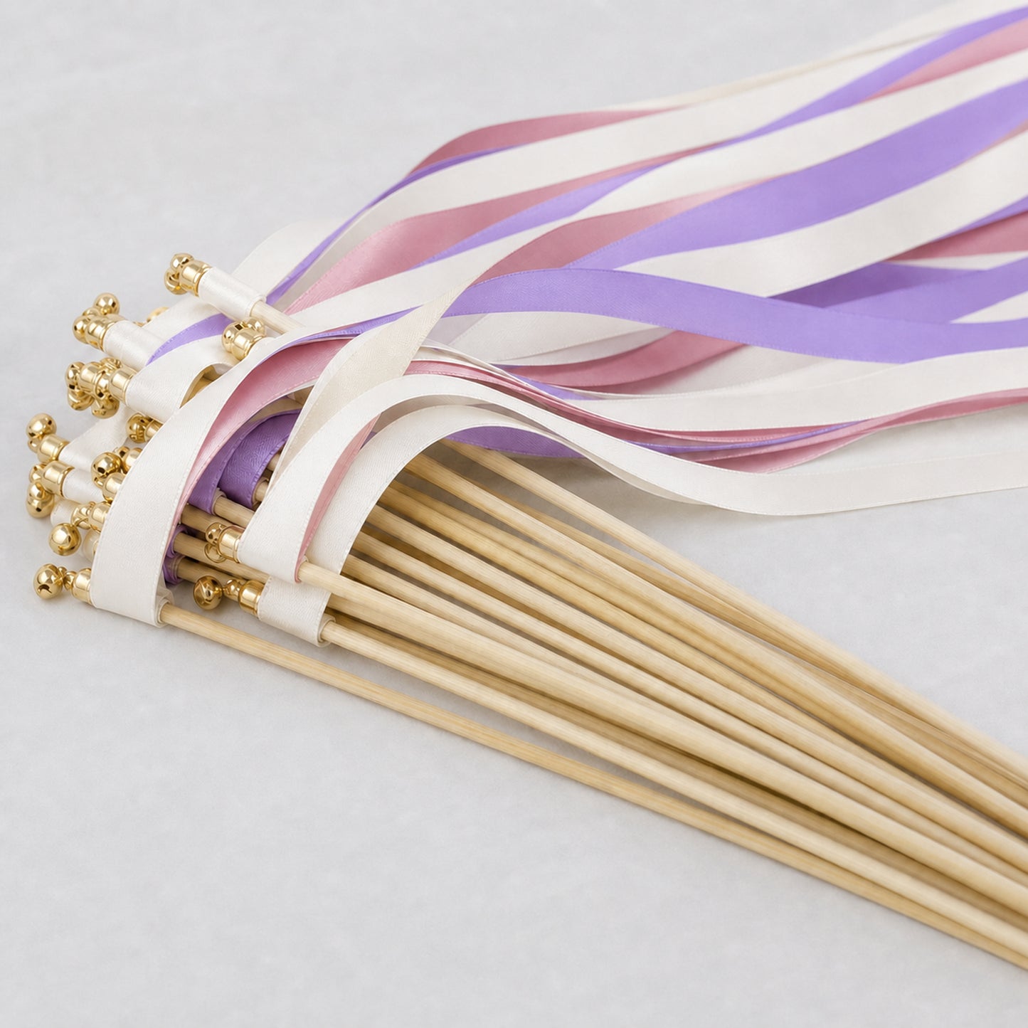 Handmade Amethyst Rose Vineyard Wedding Ribbon Wands with Bell - Off White, Amethyst and Rosy Mauve