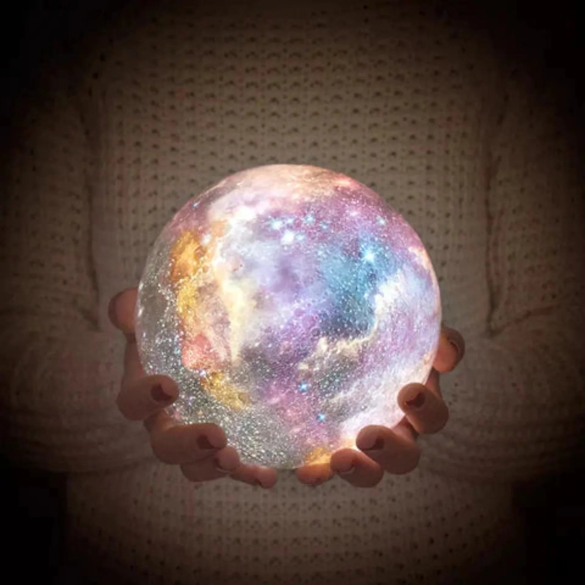 BRECK + FOX 3D Printed Galaxy Moon Lamp with Wooden Stand