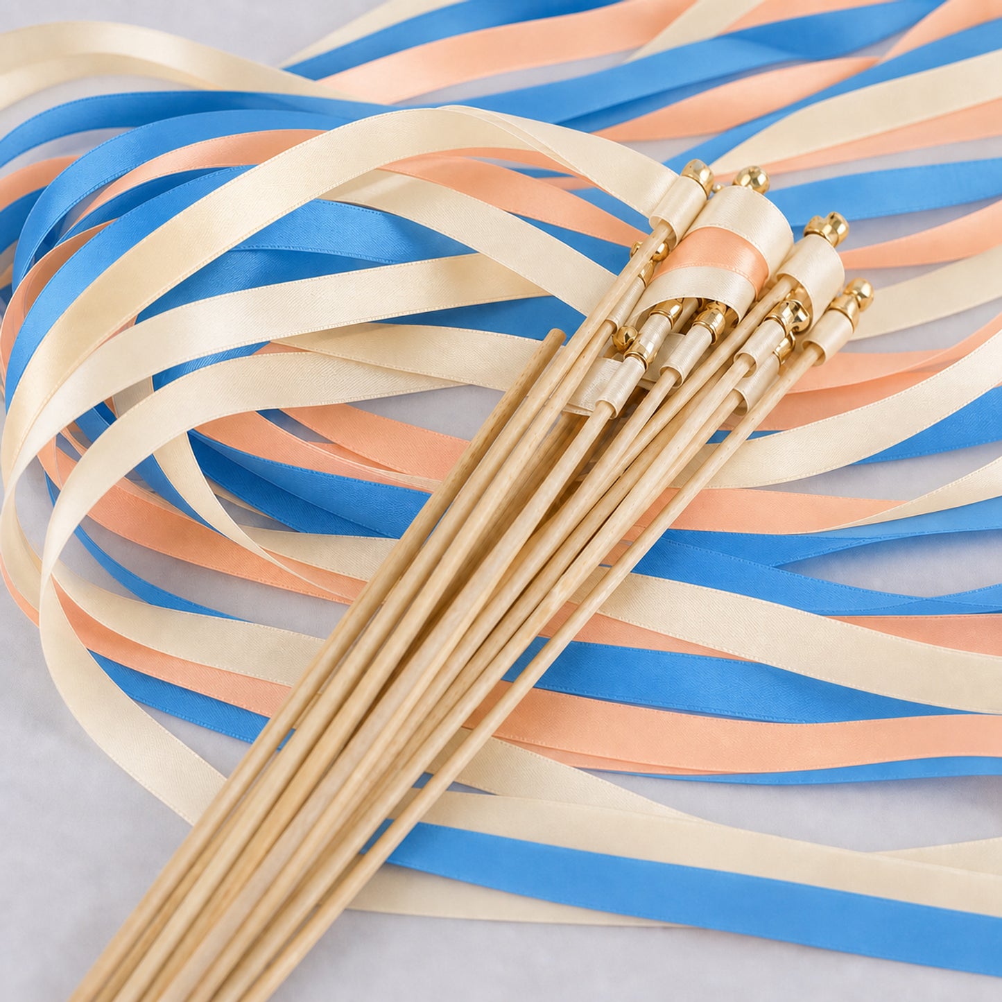 Handmade Mediterranean Wedding Send-Off Wands - Cream, Ocean Blue and Light Peach