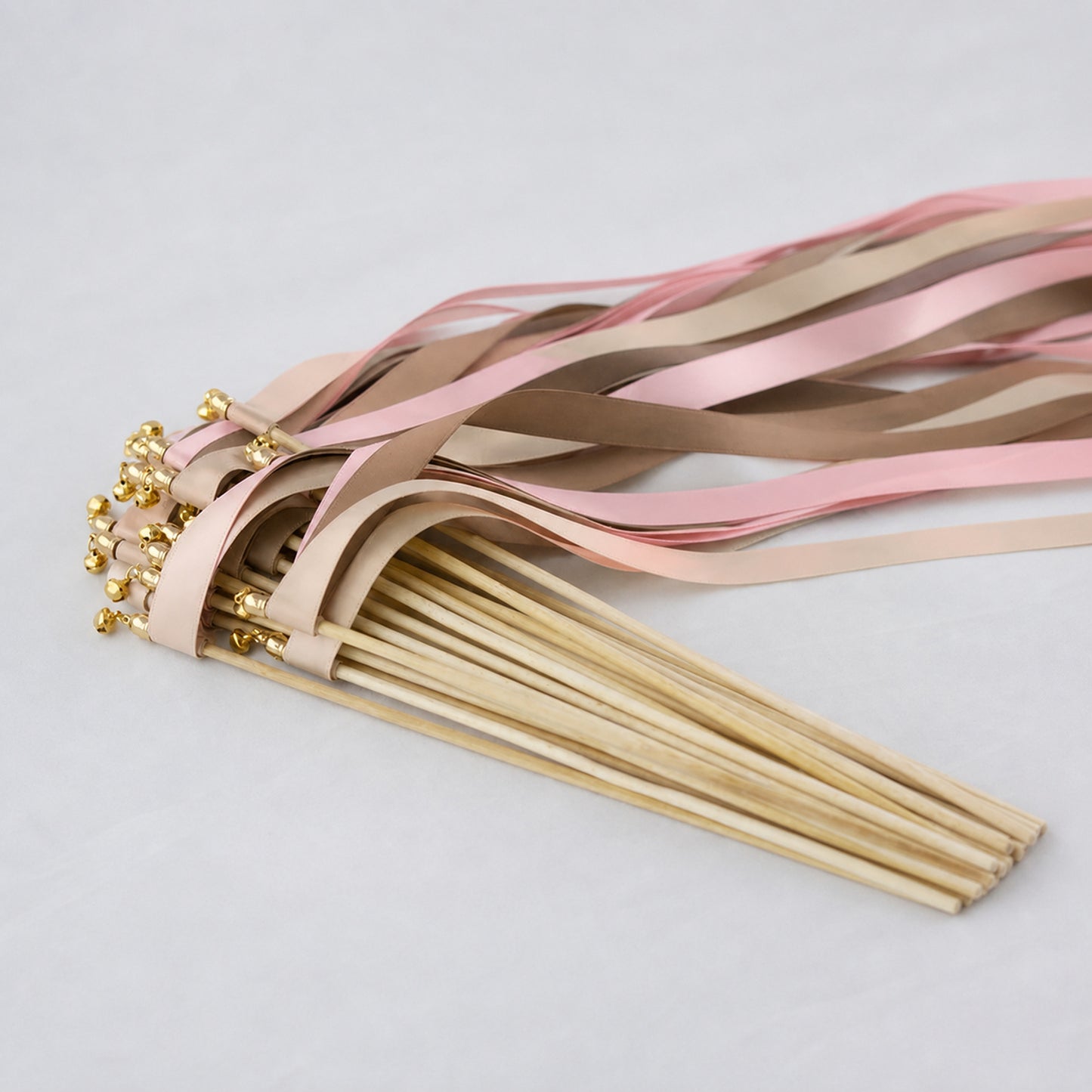 Handmade Nude, Cocoa and Light Pink Wedding Ribbon Wands with Bell - Cocoa Blush