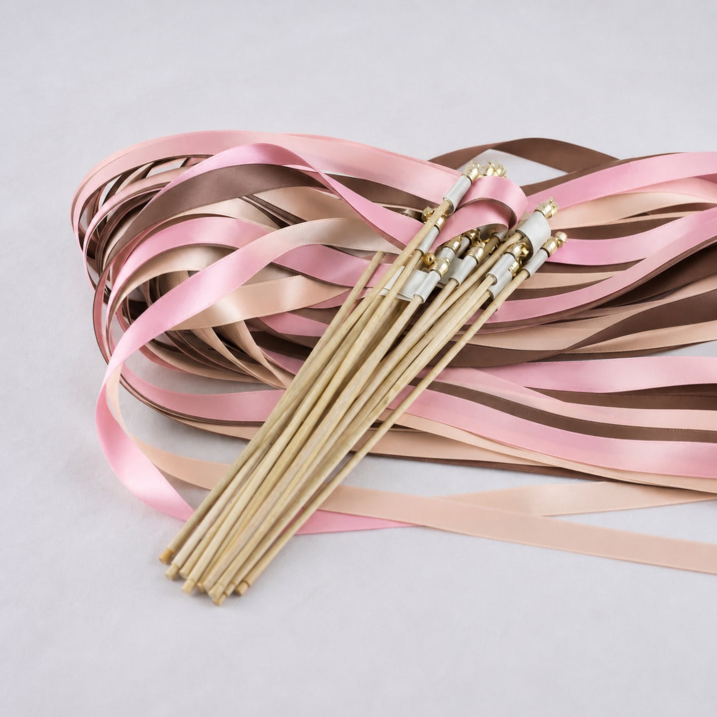 Handmade Nude, Cocoa and Light Pink Wedding Ribbon Wands with Bell - Cocoa Blush