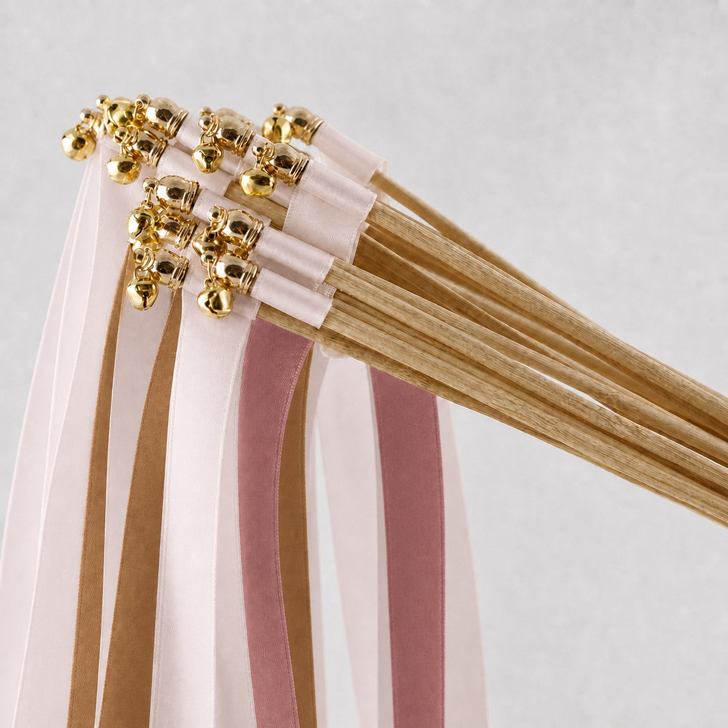 Toffee Mauve Wedding Ribbon Wands with Bell - Vanilla, Toffee and Rosy Mauve