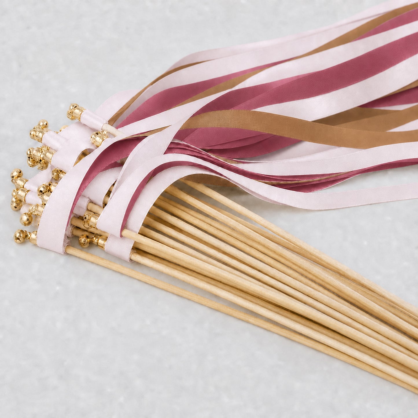 Toffee Mauve Wedding Ribbon Wands with Bell - Vanilla, Toffee and Rosy Mauve