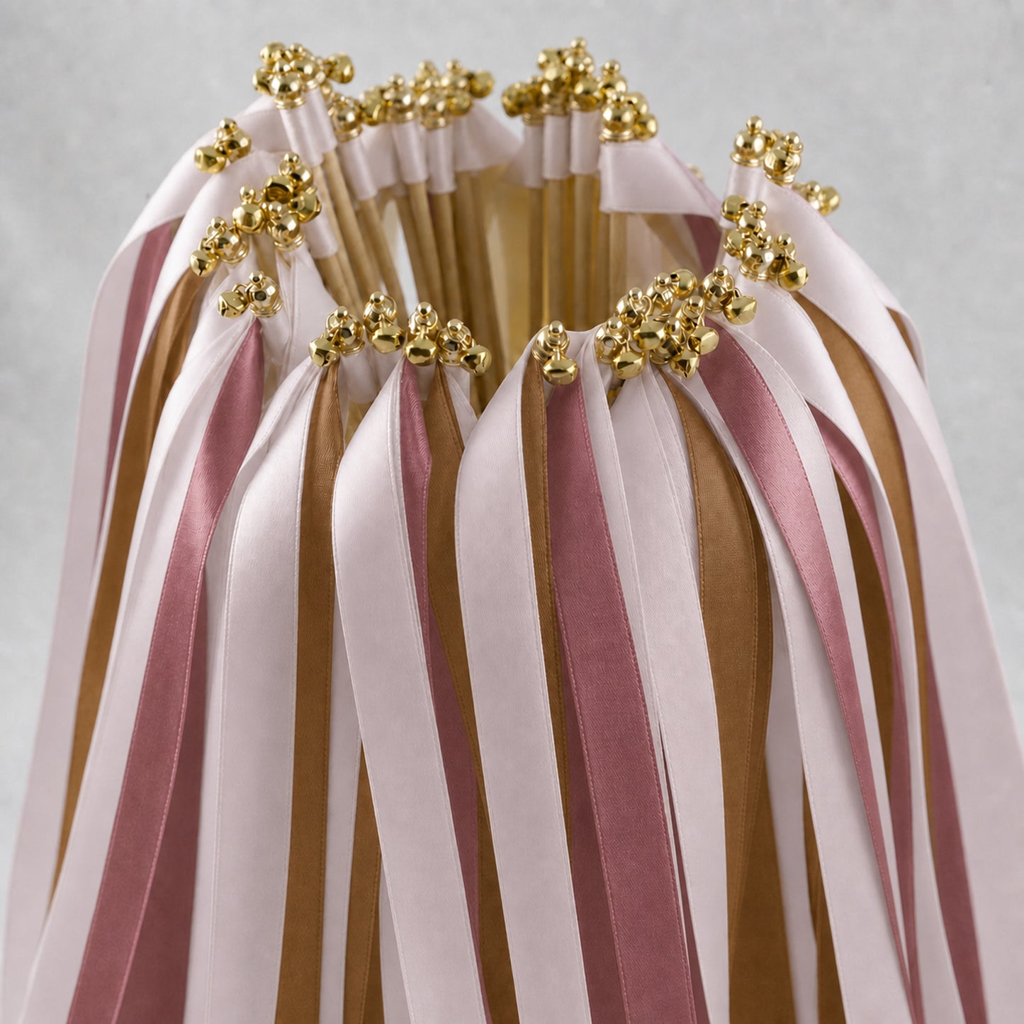 Toffee Mauve Wedding Ribbon Wands with Bell - Vanilla, Toffee and Rosy Mauve