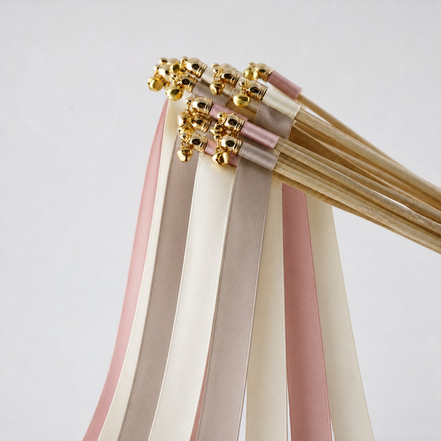 Mauve Taupe Minimalist Ribbon Wedding Wands - Ivory, Taupe and Rosy Mauve Triple Ribbon and Bell