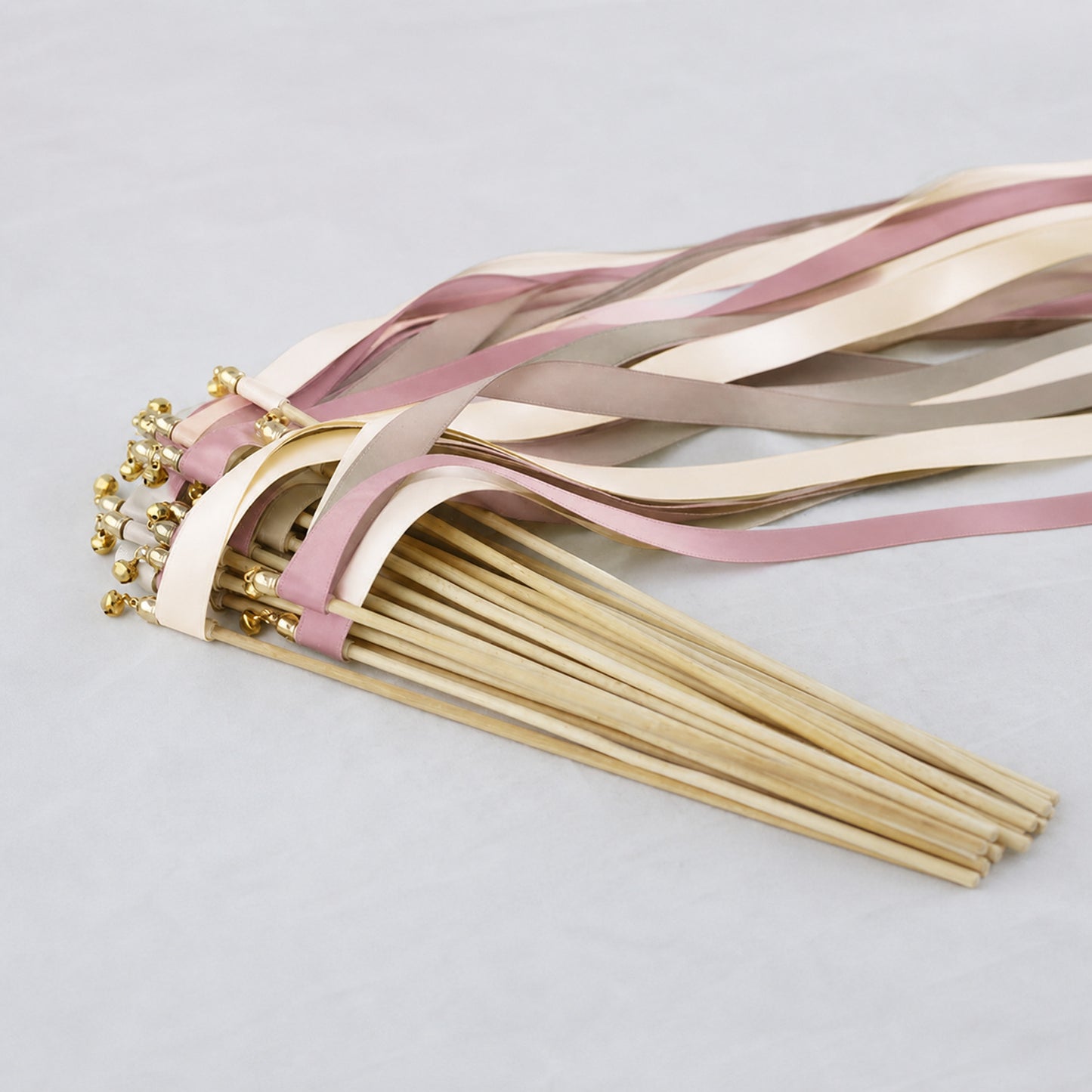 Mauve Taupe Minimalist Ribbon Wedding Wands - Ivory, Taupe and Rosy Mauve Triple Ribbon and Bell