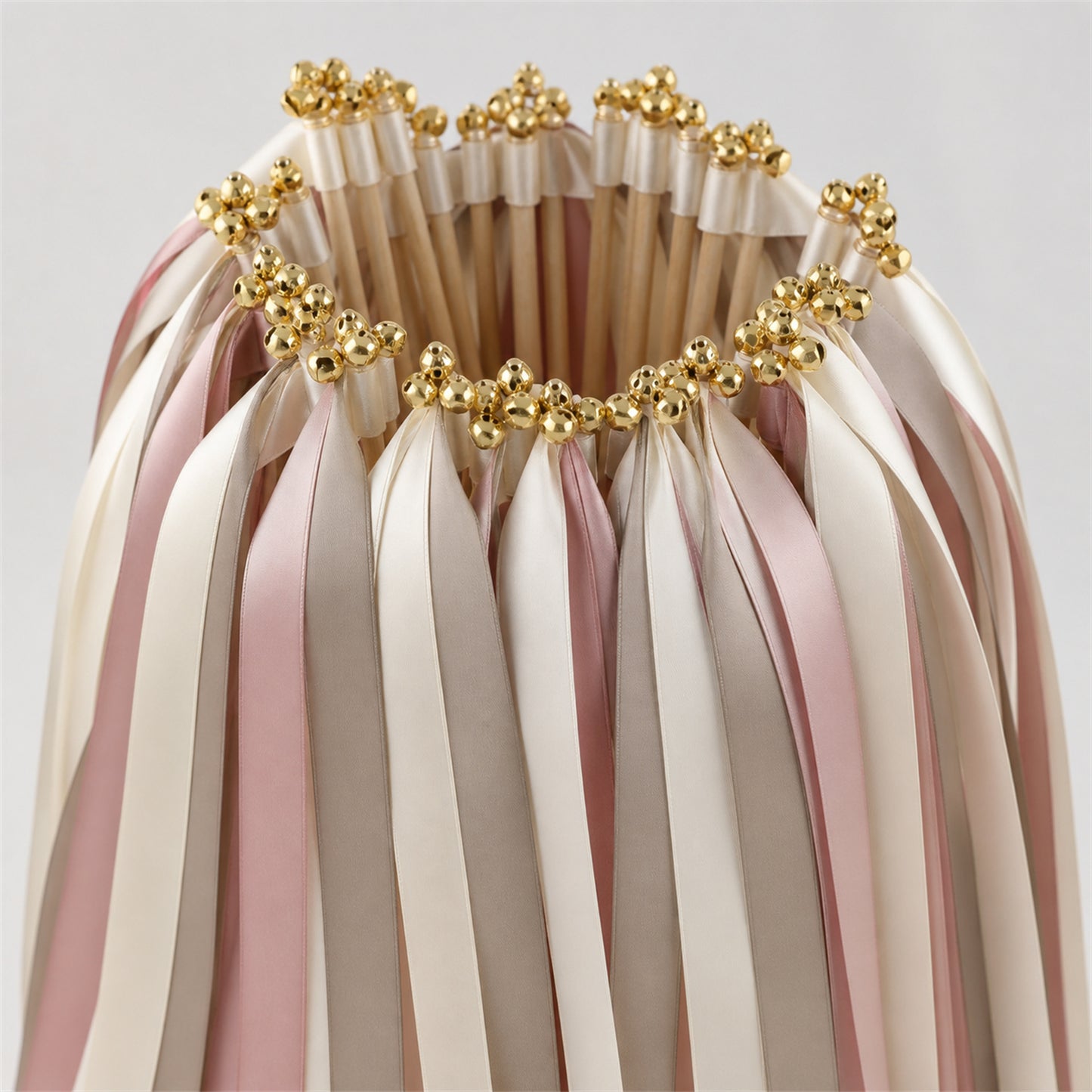 Mauve Taupe Minimalist Ribbon Wedding Wands - Ivory, Taupe and Rosy Mauve Triple Ribbon and Bell
