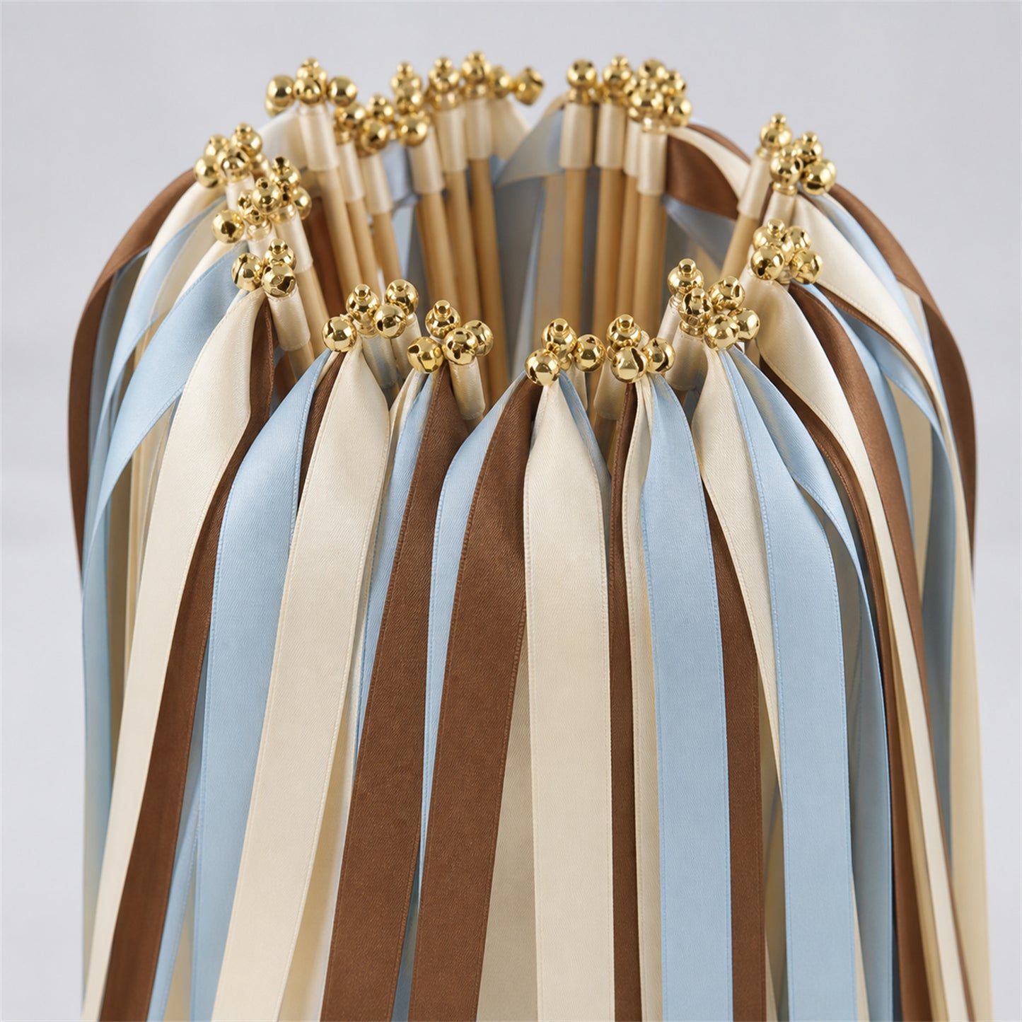 Cream, Cocoa and Dusty Blue Wedding Exit Ribbon Wands with Bell - Blue Cocoa