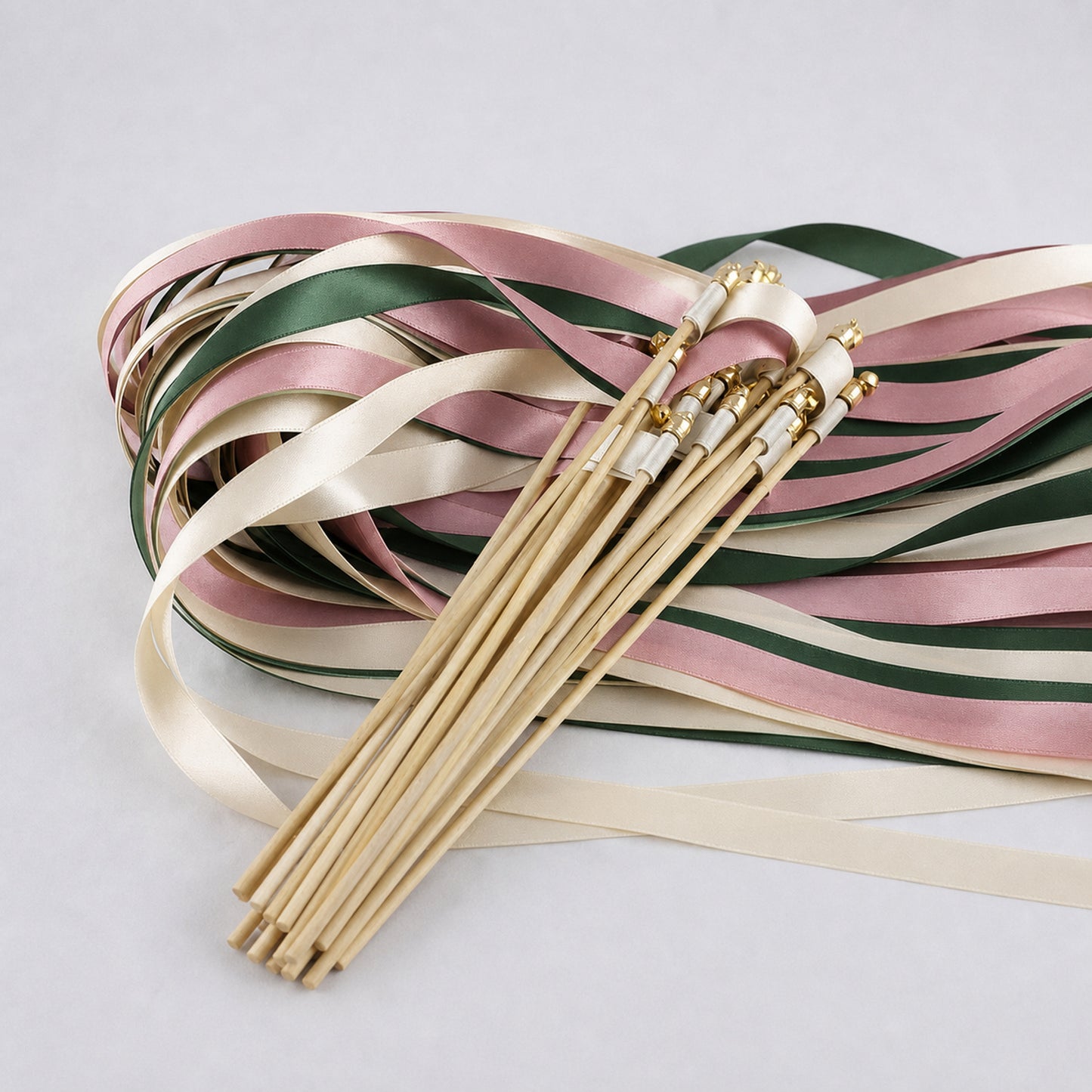 Cream, Hunter and Rosy Mauve Handmade Ribbon Wands - Hunter Mauve Wedding Send-Off