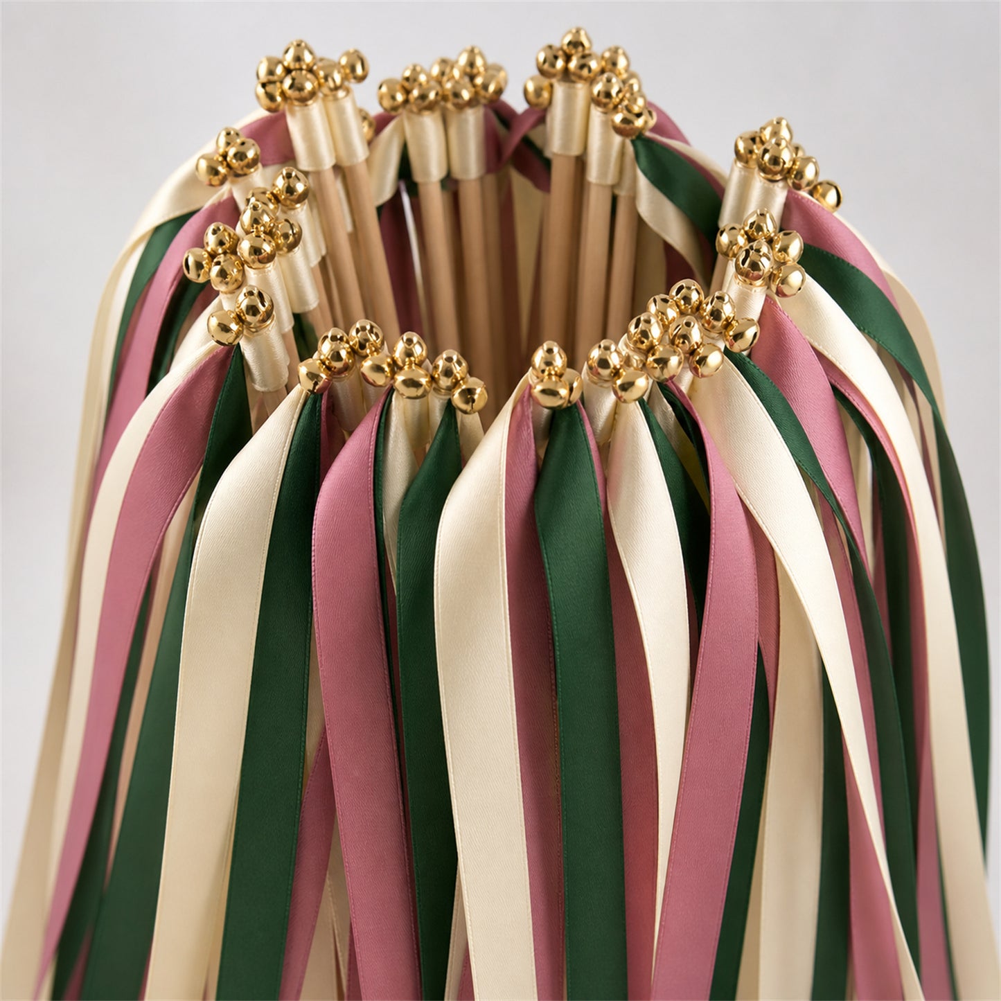 Cream, Hunter and Rosy Mauve Handmade Ribbon Wands - Hunter Mauve Wedding Send-Off