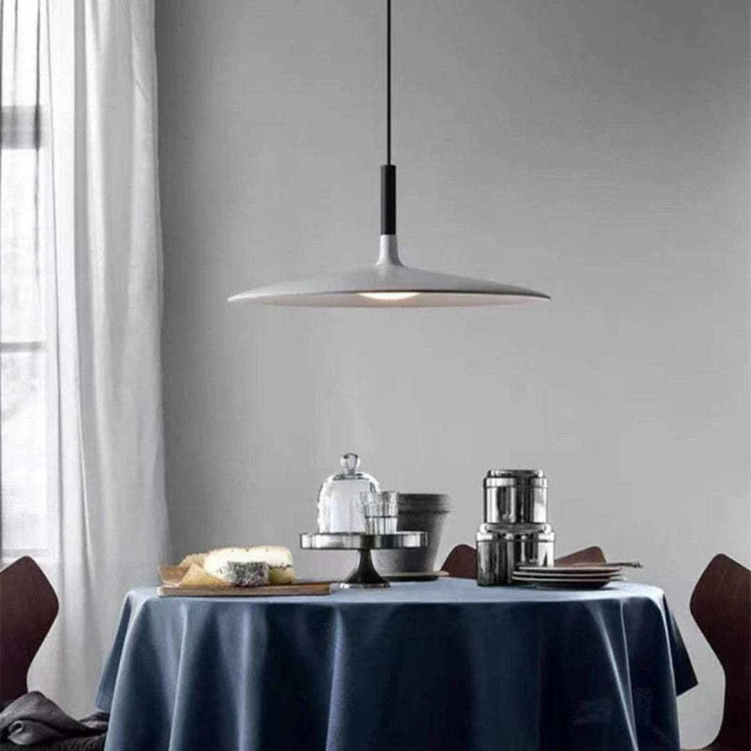 Contemporary White Metal Hanging Lamp – LED, Height Adjustable