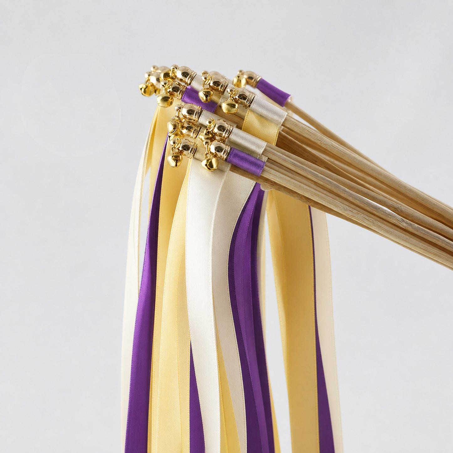 Purple Maize Wedding Send-Off Wands - Triple Satin Ribbon in Ivory, Purple and Baby Maize