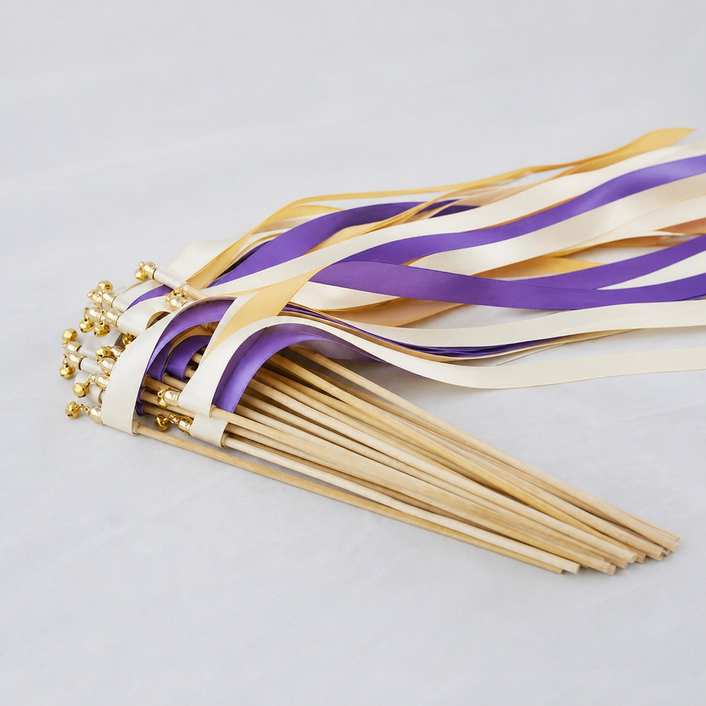 Purple Maize Wedding Send-Off Wands - Triple Satin Ribbon in Ivory, Purple and Baby Maize