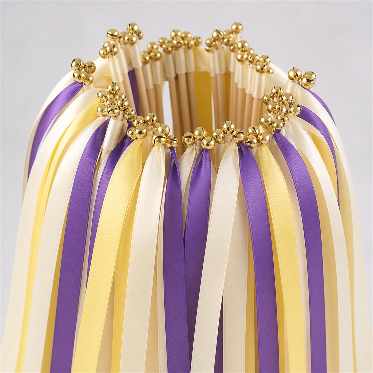 Purple Maize Wedding Send-Off Wands - Triple Satin Ribbon in Ivory, Purple and Baby Maize