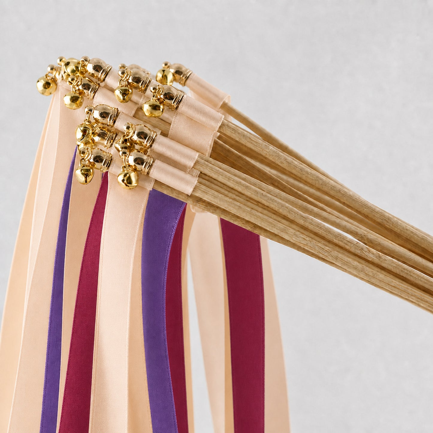 Amethyst Rose Wedding Ribbon Wands with Bell - Nude, Amethyst and Rosewood