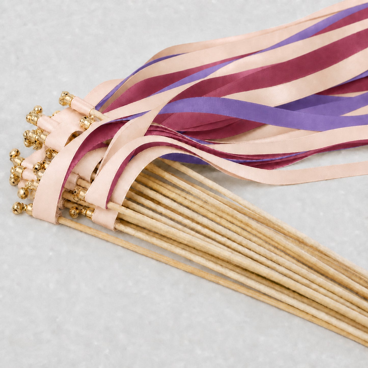 Amethyst Rose Wedding Ribbon Wands with Bell - Nude, Amethyst and Rosewood