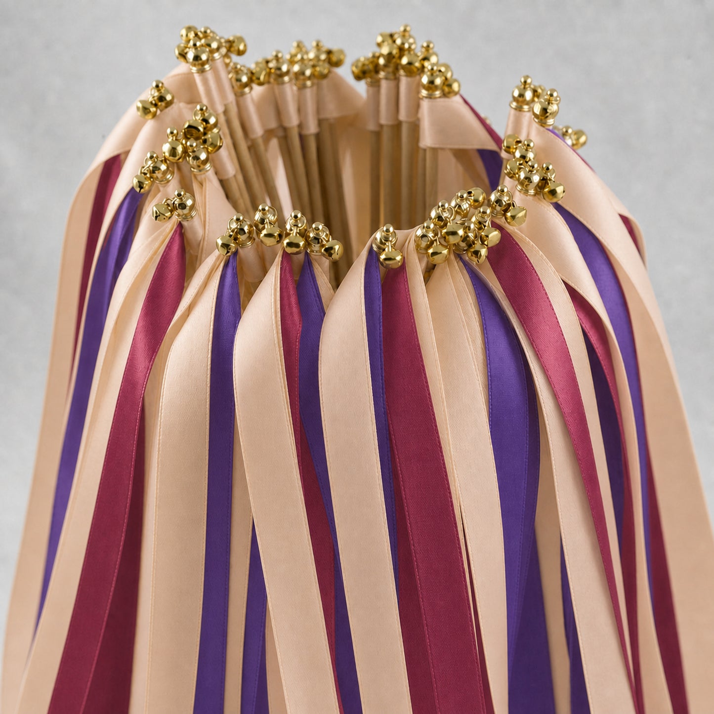 Amethyst Rose Wedding Ribbon Wands with Bell - Nude, Amethyst and Rosewood
