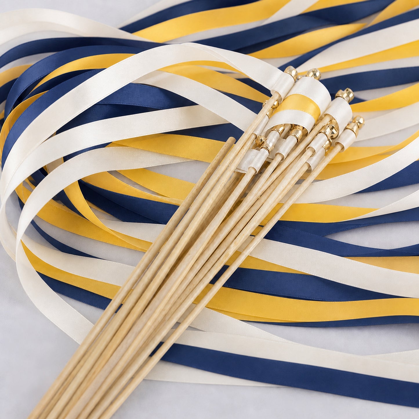 Handmade Nautical Wedding Send-Off Wands - Off White, Golden Yellow and Light Navy