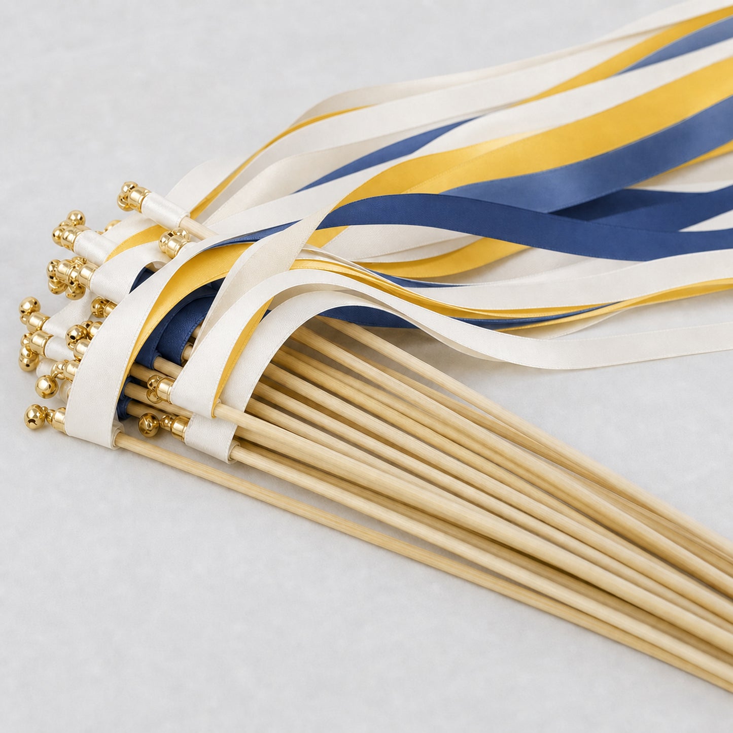 Handmade Nautical Wedding Send-Off Wands - Off White, Golden Yellow and Light Navy