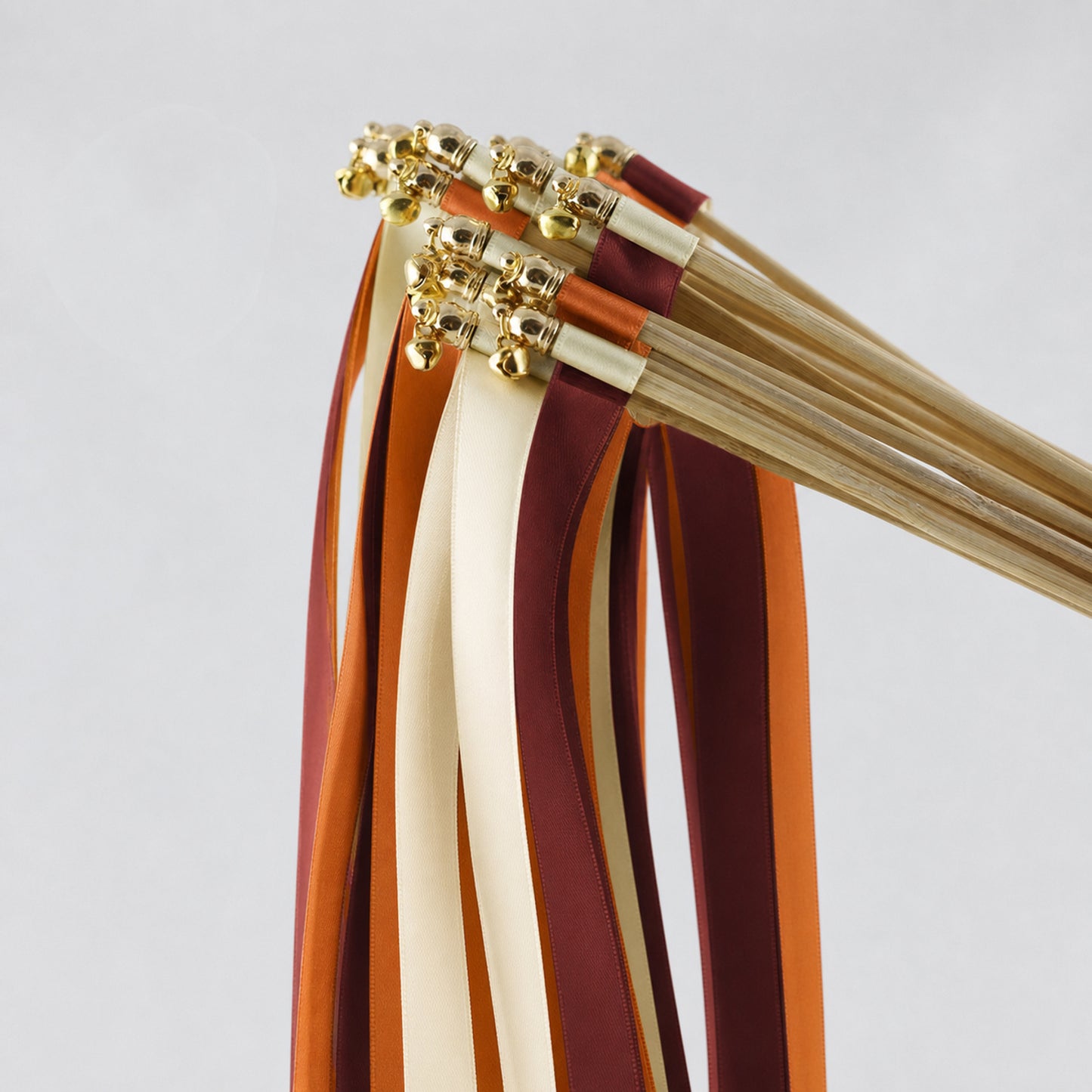 Cream, Burnt Orange and Rosewood Handmade Ribbon Wands - Terracotta Rosewood Wedding Send-Off