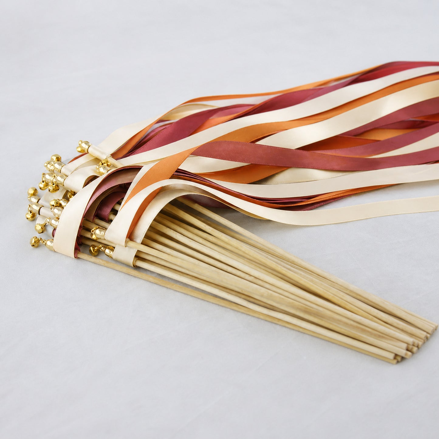 Cream, Burnt Orange and Rosewood Handmade Ribbon Wands - Terracotta Rosewood Wedding Send-Off