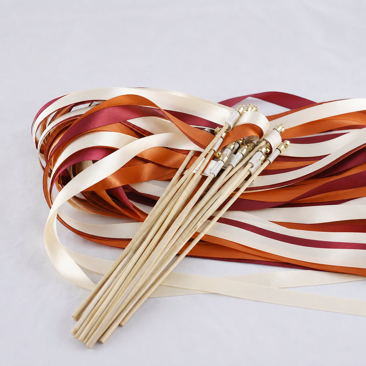 Cream, Burnt Orange and Rosewood Handmade Ribbon Wands - Terracotta Rosewood Wedding Send-Off
