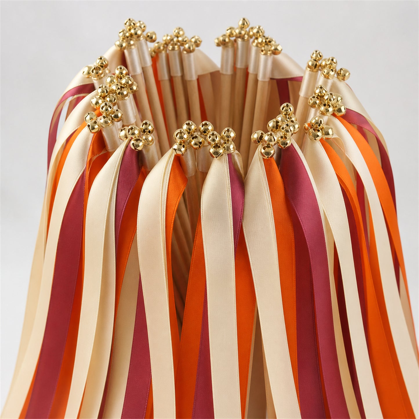 Cream, Burnt Orange and Rosewood Handmade Ribbon Wands - Terracotta Rosewood Wedding Send-Off